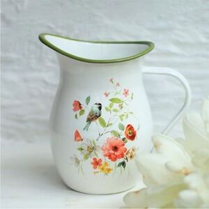 Floral Enamel Pitcher with Handle